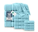 LANE LINEN Bathroom Towel Set 12 Piece Soft Absorbent Quick Dry - Blue | Bath Towel Set, Absorbent & Durable, Ring-Sp...