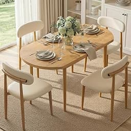 IRONCK Dining Table Set for 4, Extendable Kitchen Table with 4 Upholstered Chairs, 55" Drop Leaf Desk, 5-Piece Modern...