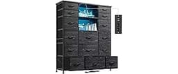EnHomee 51" H Dresser with 15 Drawers Dresser for Bedroom with Charging Station & LED Lights & Hutch Sturdy Black Bed...