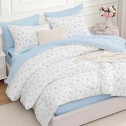 Andency Floral Comforter Set, 5 Pieces Cute Blue Bedding Sets, Cottagecore Flower Dorm Bedding, Soft Lightweight Twin...