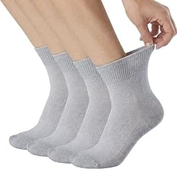 Facool 4 Pairs Merino Wool Diabetic Socks for Men, Non-Binding Top & Seamless Toe, Loose Fit Ankle Cushioned Socks