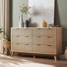 T4TREAM Fluted 6 Drawers Dresser, 54" Wide Modern Chest of Drawers with Faux Marble Top, Curved Profile Design, Dress...
