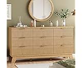 Fluted Dresser for Bedroom with 9 Drawers, 57" Wide Modern Chest of Drawers with Metal Handle, Wooden Dresser TV Stan...