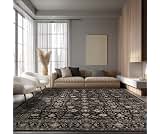 Ruaruarug Washable Area Rug 8×10 for Living Room, Ultra Soft, Black Gold | Non Slip, Easy to Clean, Water Repellent, ...