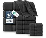 LANE LINEN Bath Towel Set Quick Dry 100% Cotton 12 Piece Soft - Black | Soft & Absorbent Towel Set, Ring-Spun, Ideal ...