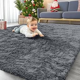 OLANLY Area Rugs for Living Room Bedroom, Machine Washable 4x5.9 ft Soft Fluffy Shaggy Bedside Rug, Indoor Floor Carp...