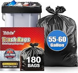 Teivio Black Large Trash Bags 55-60 Gallon 180 Count | Large Multipurpose | Fit 45,48,49,50,55,60 gallon Garbage Bin ...