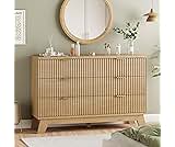 Fluted Dresser for Bedroom with 6 Drawers, 48" Wide Modern Chest of Drawers with Metal Handle, Wooden Dresser TV Stan...