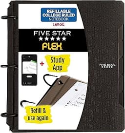 Five Star Flex Refillable Notebook + Study App, College Ruled Paper and 1 Inch TechLock Ring Binder with Pockets, Tab...