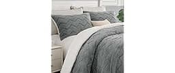 BEDELITE Fluffy Queen Comforter Set - Super Soft Sherpa Grey Comforter for Queen Size Bed, Luxury Warm Bedding Set fo...