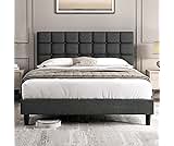 Yaheetech Upholstered Bed Frame, Modern Queen Bed Platform with Square Stitched&Button Tufting Headboard Height Adjus...