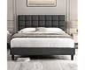 Yaheetech Upholstered Bed Frame, Modern Queen Bed Platform with Square Stitched&Button Tufting Headboard Height Adjus...