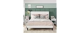 Allewie Queen Bed Frame, Velvet Upholstered Platform Bed with Adjustable Vertical Channel Tufted Headboard, Mattress ...