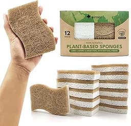 AIRNEX Natural Kitchen Sponges (12 Pack) - Biodegradable Cellulose & Coconut Scrubber Dish Sponges for Kitchen - Eco-...