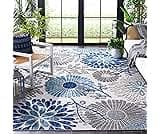 SAFAVIEH Washable Rug Outdoor Cabana Collection - 9' x 12', Grey & Blue, Non-Shedding & Easy to Clean, Ideal for Pati...