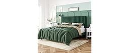 Allewie Queen Bed Frame, Velvet Upholstered Platform Bed with Adjustable Vertical Channel Tufted Headboard, Mattress ...