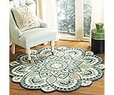 SAFAVIEH Novelty Collection Area Rug - 4' Round, Ivory & Blue, Handmade Boho Floral Rustic Country Wool, Ideal for Hi...