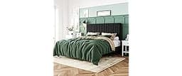Allewie Queen Bed Frame, Velvet Upholstered Platform Bed with Vertical Channel Tufted Headboard, Mattress Foundation ...