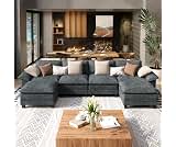 SUNSHINE VALLEY 157.5" U Shaped Modular Cloud Couch Sectional Sofa Ottoman | Chenille Blue, Modern Oversized 6-Seater...