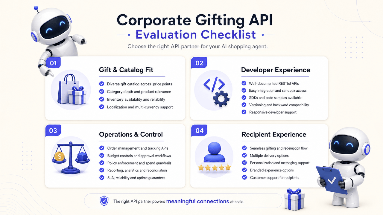 A four-quadrant evaluation framework for comparing different corporate gifting API providers.