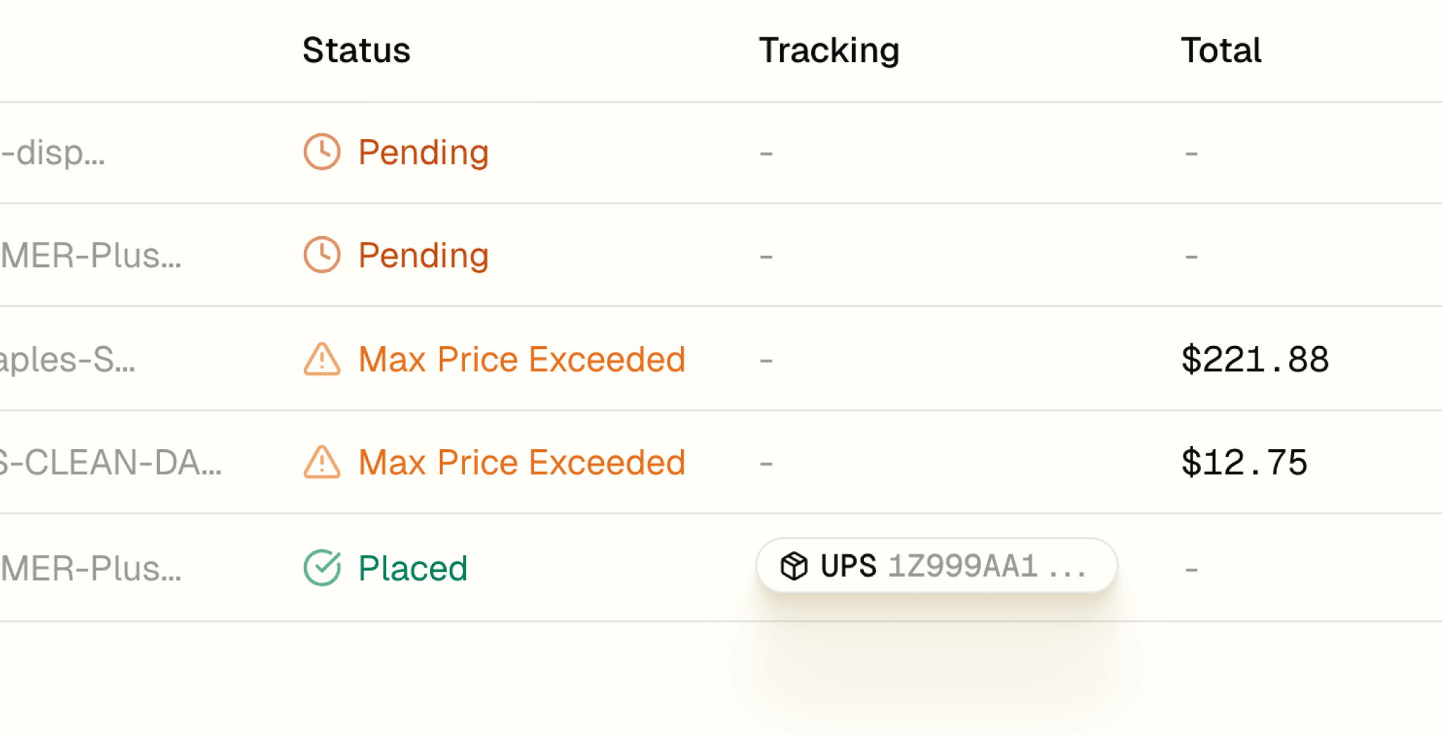 Tracking info in the Zinc dashboard