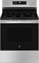 GE GRF600AVSS 30 in. 5 Burner Element Smart Free-Standing Electric Range in Stainless w/EasyWash Oven Tray & No-Prehe...
