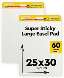 Post-it Super Sticky Easel Pad, 25 x 30 Inches, 30 Sheets Per Pad, 4 Pads, Large, White, Premium Self Stick Flip Char...