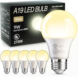 TJOY 6 Pack A19 LED Light Bulbs, 60 Watt Equivalent LED Bulb, Soft Warm White 2700K, Efficient 9W, E26 Standard Base,...
