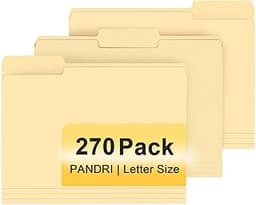 File Folder, PANDRI 270 Pack File Folder, 1/3 Cut Tab, Letter Size, Filing Folder for Office School Business, Manila