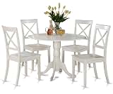 East West Furniture DLBO5-WHI-W 5 Piece Kitchen Table Set for 4 Includes a Round Dining Room Table with Dropleaf and ...