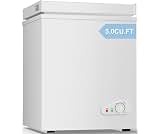 TABU 5.0 Cubic Feet Chest Freezer, Compact Deep Freezer, White | Top Opening Freezer, 7 Level Adjustable Thermostat &...