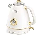 Hazel Quinn Retro Electric Kettle - 1.7 Liters / 57.5 Ounces Tea Kettle with Thermometer, All Stainless Steel, 1200 W...