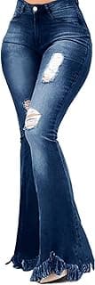 PaladMom 70s Bell Bottom Jeans for Women Elastic High Waisted Raw Hem Denim Pants Classic Vintage Flared Jeans