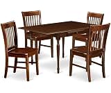 East West Furniture MZNO5-MAH-W 5 Piece Dining Set Includes a Rectangle Dining Room Table with Dropleaf and 4 Kitchen...