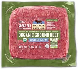 Organic Rancher, Organic Ground Beef 85% Lean/15% Fat, 100% Grass Fed & Grass Finished, USDA Organic, Pasture Raised ...
