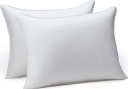 Amazon Basics Down Alternative Pillows for Stomach and Back Sleepers, Soft Density, Standard Size 26" x 20", White, 2...