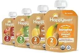 Happy Baby Organics Nutty Blends Stage 2, Fruit and Nut Butter, Allergen Introduction in Baby Appropriate Texture, fo...
