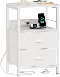 Furologee End Table with Charging Station, Nightstand with Fabric Drawers, Side Tables with USB Ports & Outlets, Nigh...
