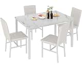Hooseng Dining Room Table Set 5 Piece Dining Table Set Marble Dining Table 4 Chair Dining Table Set for Kitchen Livin...