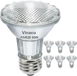 Vinaco Par20 Bulbs, 6 Pack 120V 50W Par20 Flood Light Bulbs, E26 Medium Base Long Lasting Life High Output Par20 50W ...