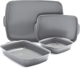 GreenPan Premiere Ovenware Healthy Ceramic Nonstick 4 Piece Bakeware Set, PFAS-Free, Rectangular, Square, Quarter, Ha...