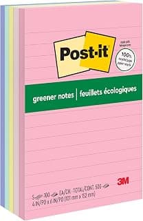 Post-it Greener Notes, 4 x 6 in, Sweet Sprinkles Collection, 5 Lined Pads | Made with 100% Recycled Paper