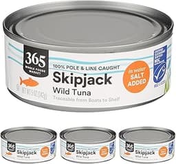 365 by Whole Foods Market, Salted Skipjack Tuna in Water, 5 Ounce (Pack of 4)