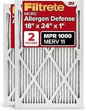 Filtrete 18x24x1 AC Furnace Air Filter, MERV 11, MPR 1000, Micro Allergen Defense, 3-Month Pleated 1-Inch Electrostat...