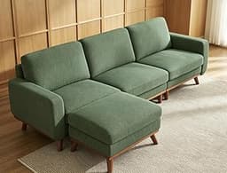 Vesgantti 97" Green Corduroy 3-Seater Sofa with Ottoman, Modern Deep Seat Couch with Spring Cushion & Solid Wood Fram...