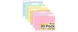 SUNEE File Folders, 30 Pack Manilla Folders 8.5 x 11, Colored File Folders Home Office School Supplies for Documents ...