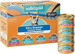 Solid Gold Wet Cat Food Variety Pack Shreds in Gravy - Healthy Canned Cat Food Made w/Real Tuna & Fish Protein & Vita...