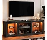 WLIVE Modern LED TV Stand for 65 70 Inch TV, 58" Entertainment Center with Adjustable Glass Shelves & RGB Lights, Woo...