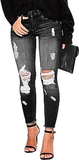 KUNMI Women's Ripped Skinny Slim Fit Jeans Frayed Distressed Stretchy Denim Pants