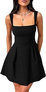 YMDUCH Women's Sleeveless Square Neck Bow Tie A-line Mini Dress